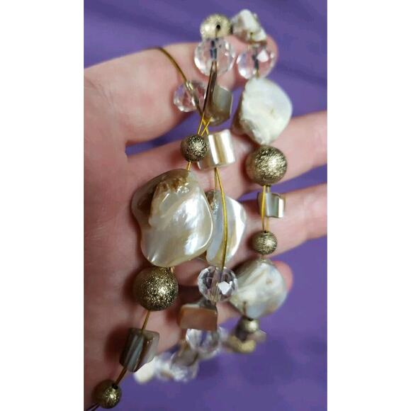 Sophia & Kate Layered Necklace Mother Of Pearl Shell Glass Beads Neutral Colors - Picture 8 of 8